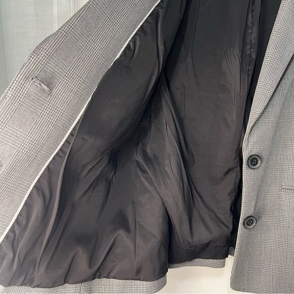 Vintage Express Plaid Elbow Patch Blazer Womens 12 Gray/Black Academia Y2K - Picture 6 of 8